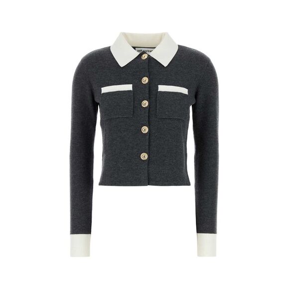Self Portrait Women Dark Grey Stretch Wool Blend Cardigan